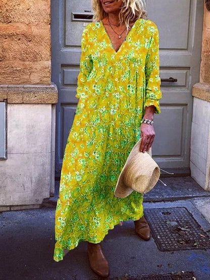 Plus-Size V-Neck Printed Summer Dress