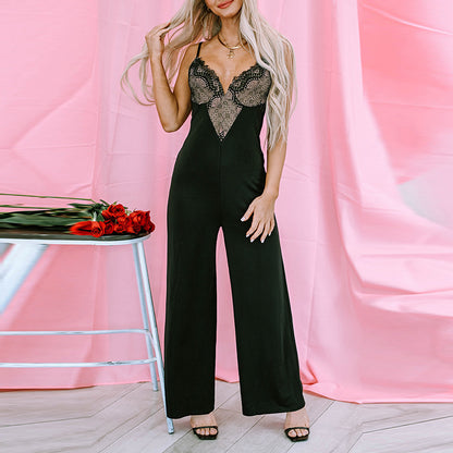 Lace Splicing Sling Jumpsuit