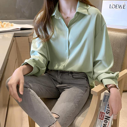 Sungtin Women's Oversized Green Chiffon Blouse