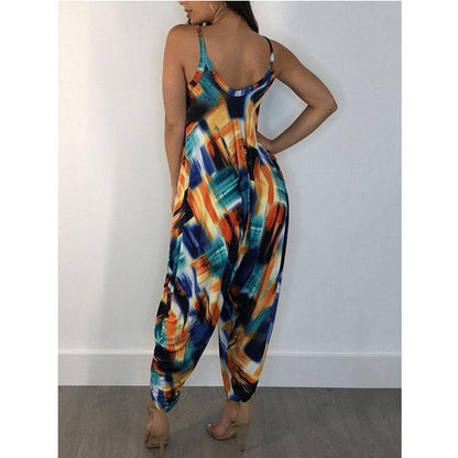 Printed Loose Suspenders Jumpsuit