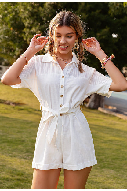 Casual Lapel Tie-Waist Jumpsuit