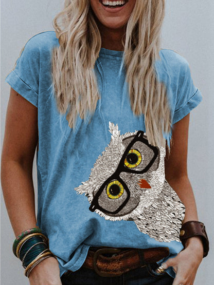 Women's Short Sleeve Owl Print T-Shirt