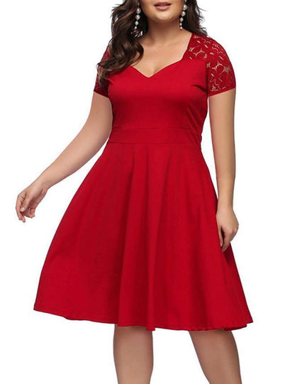 Plus Size V-Neck Lace Summer Dress