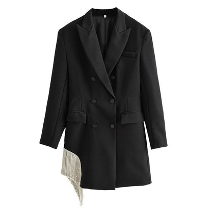 ZA Women's Vintage Double-Breasted Tassel Blazer