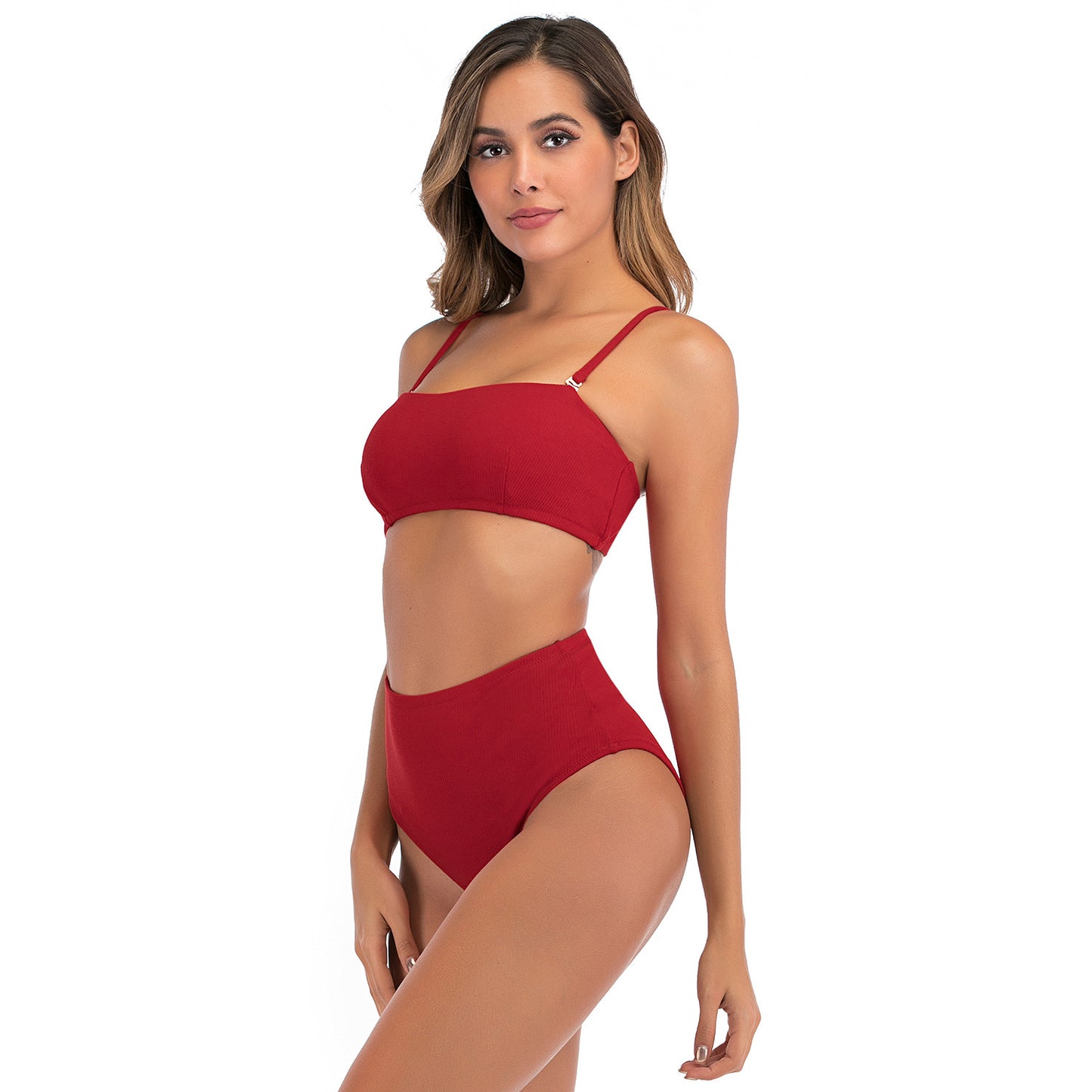 High-Waist Split Bikini Swimsuit