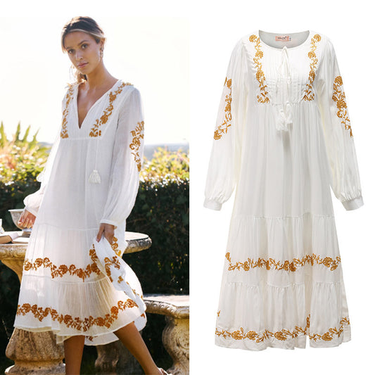 Embroidered V-Neck Maxi Dress