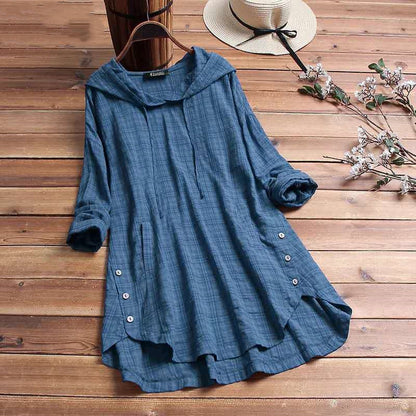 Women's Black Mid-Length Linen Cotton Shirt