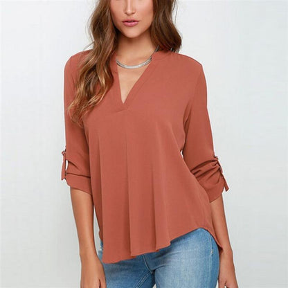 Wrinkled Sleeve Loose Chiffon Shirt