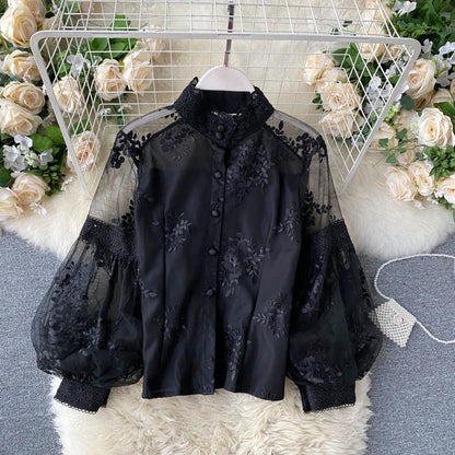 Puff Sleeve Style Slim Slimming Shirt Women