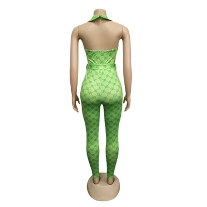 Printed sexy halter jumpsuit