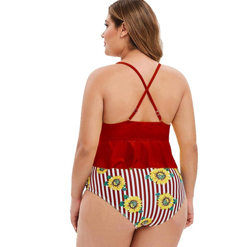 Large size split color swimsuit