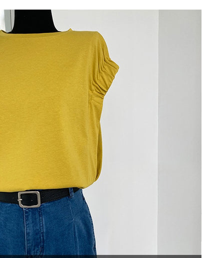 Chic Pleated T-Shirt with Skimpy Sleeves