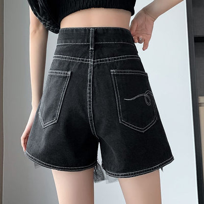 High Waist Design Denim Shorts