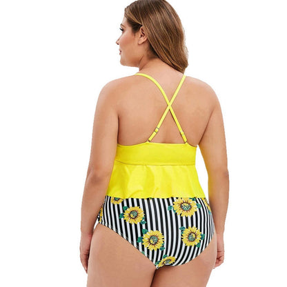 Large size split color swimsuit