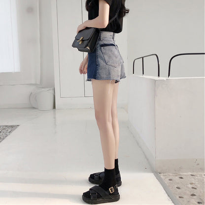 Plus Size Color Matching Denim Shorts