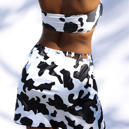 Cow Print Three-Piece Bikini Set