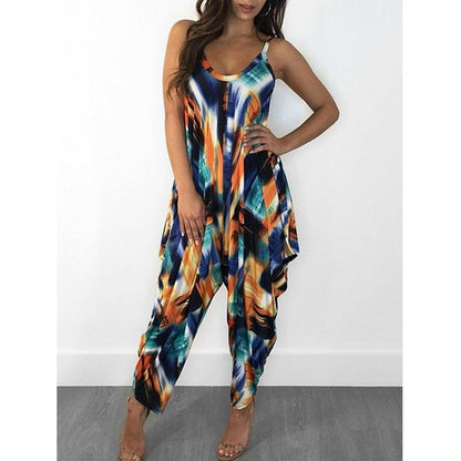 Printed Loose Suspenders Jumpsuit