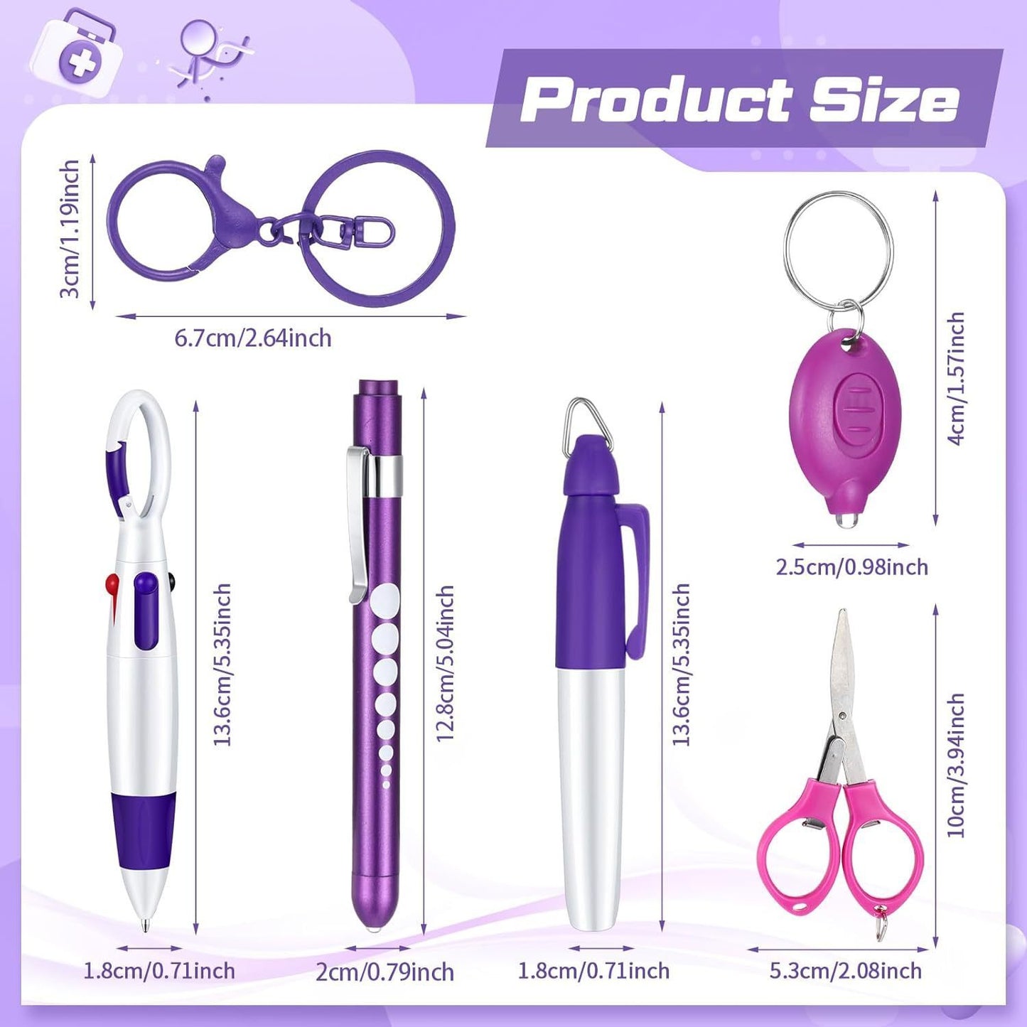 Hot Sale Nurse Pen Set Flashlight Foldable Scissors Ballpoint Pen Keychain 6-piece Nurse's Day