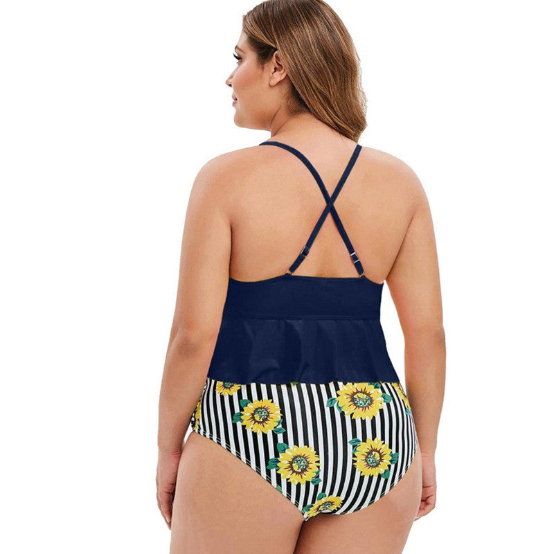 Large size split color swimsuit