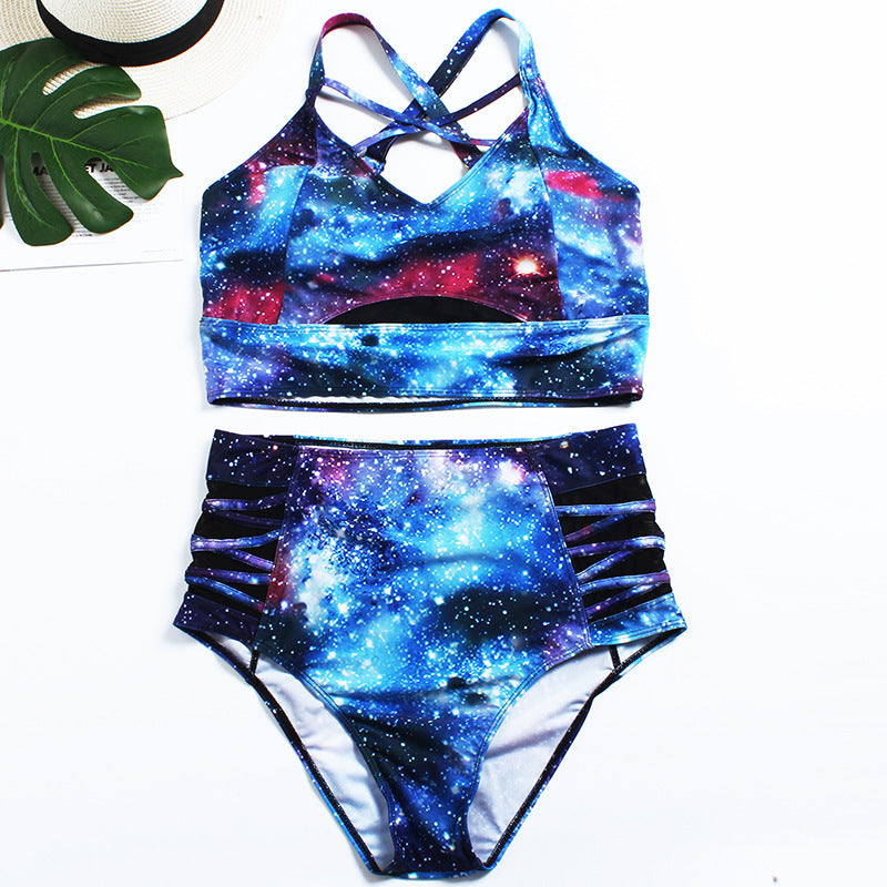 Plus-Size Printed Split Swimsuit