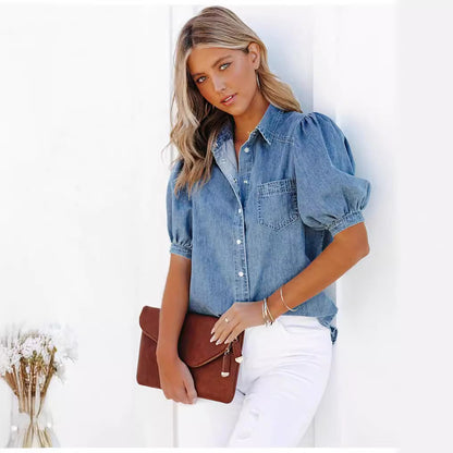 Thin Denim Shirt Casual Top For Women