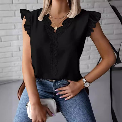Women's Loose Shirt with Lace Stitching