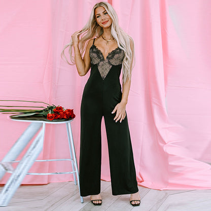 Lace Splicing Sling Jumpsuit