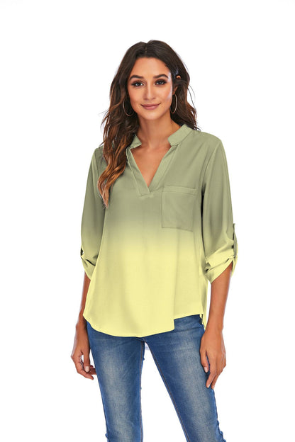 Chic Gradient V-Neck Blouse