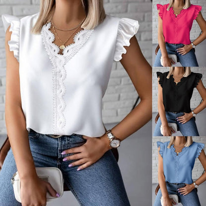 Women's Loose Shirt with Lace Stitching