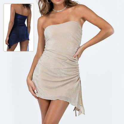 Strapless Drawstring Mini Dress