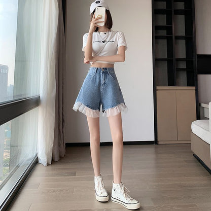 High Waist Design Denim Shorts