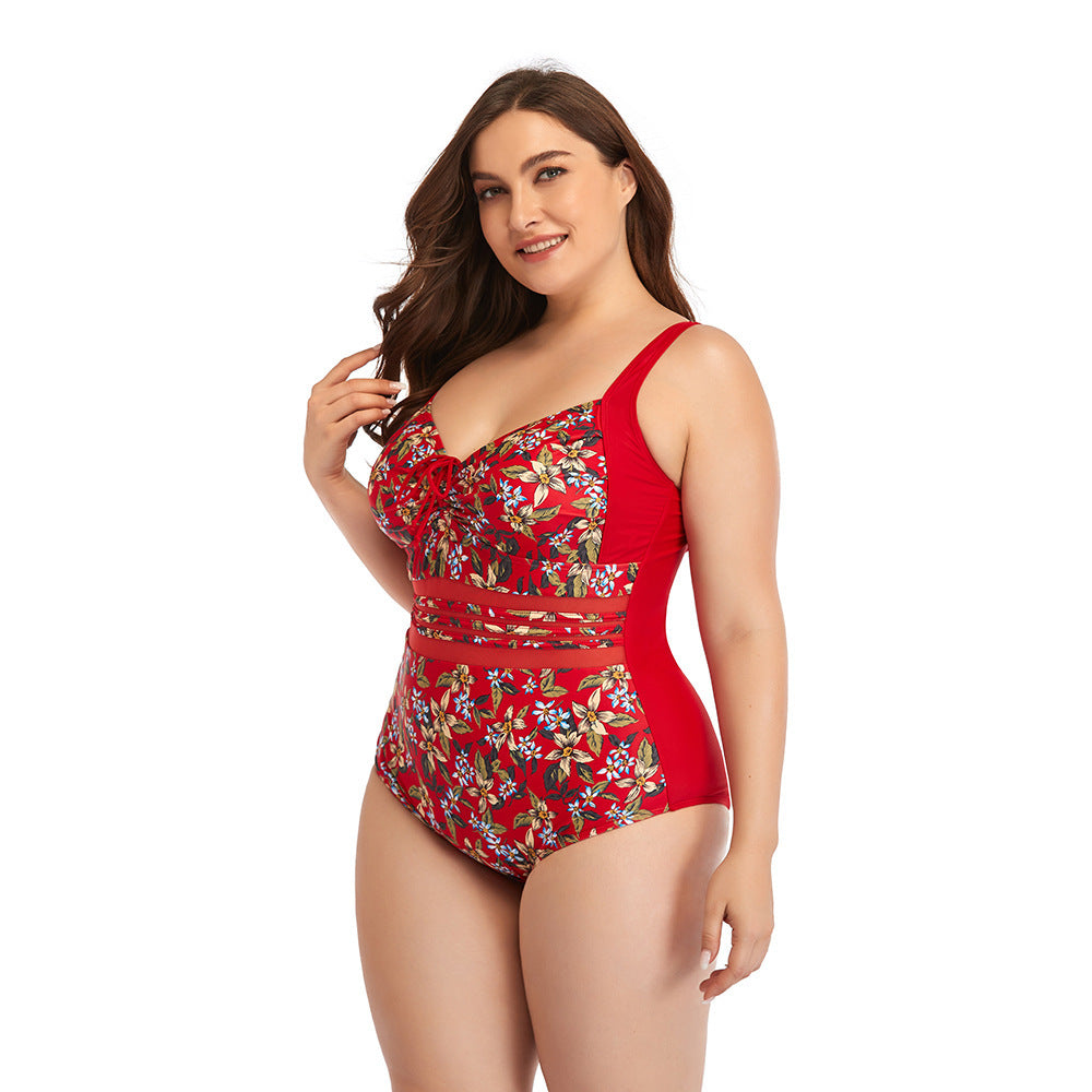 Plus Size One-Piece Printed Retro Swimsuit