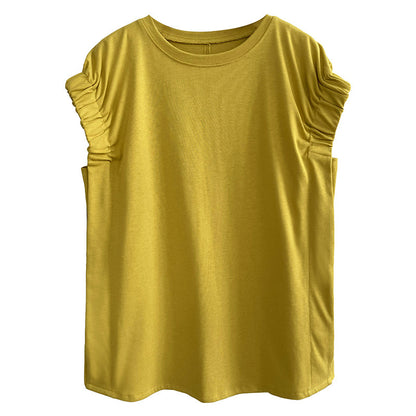 Chic Pleated T-Shirt with Skimpy Sleeves