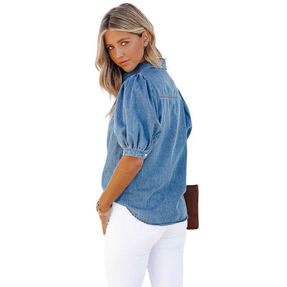 Thin Denim Shirt Casual Top For Women