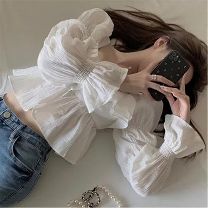 French Ruffled Chiffon Shirt For Women