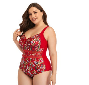 Plus Size One-Piece Printed Retro Swimsuit