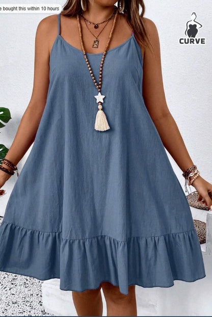 Plus-Size Solid Color Ruffle Hem Cami Dress