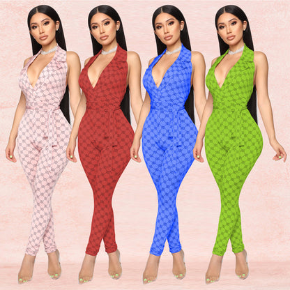 Printed sexy halter jumpsuit