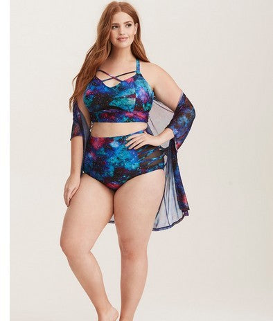 Plus-Size Printed Split Swimsuit