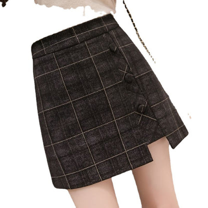 Irregular Plaid Woolen Short Skirt