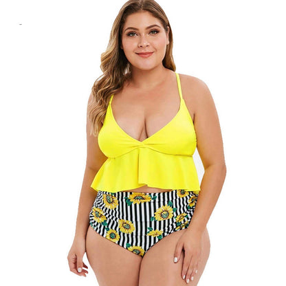 Large size split color swimsuit