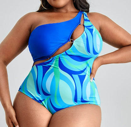 Printed Slimming Plus Size One-Piece Swimsuit