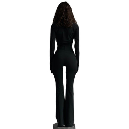 Solid Color Short Zip Long Sleeve Coat Trousers Sports Suit