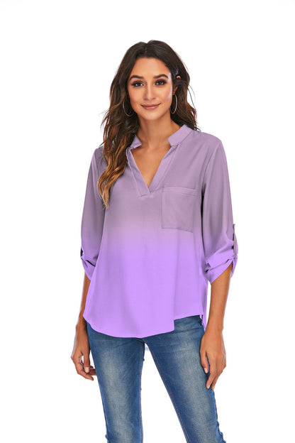 Chic Gradient V-Neck Blouse