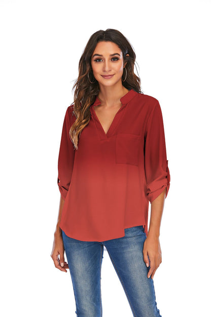 Chic Gradient V-Neck Blouse