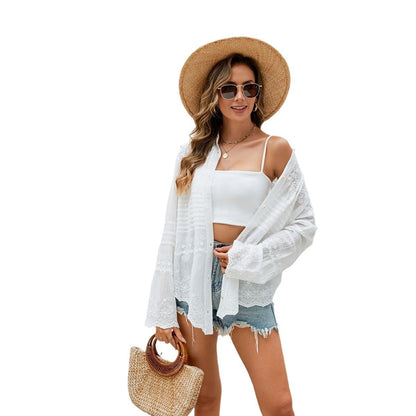 Retro Lace Long-Sleeve Cardigan Shirt