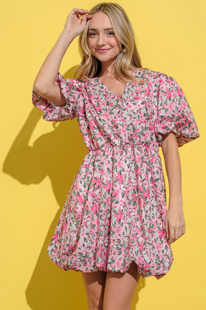 Full Size Floral Puff Sleeve Dress