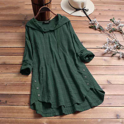 Women's Black Mid-Length Linen Cotton Shirt