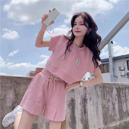 Athletic Casual Cropped T-Shirt Set