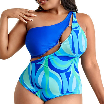 Printed Slimming Plus Size One-Piece Swimsuit